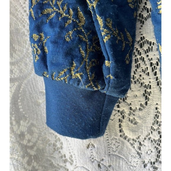 Vtg Lady Graff Petite Blue Jacket Gold Roses Padded Shoulders Large Made in USA - Picture 3 of 7